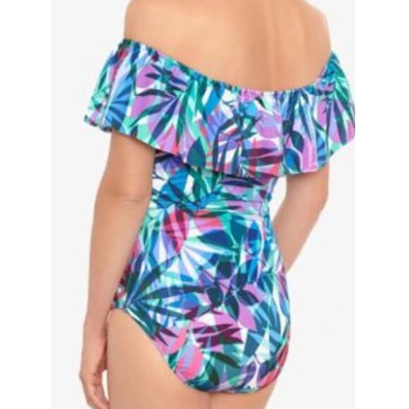Swim Solutions Waist Minimizer Off the Shoulder One Piece Swimsuit Women's 16 - Picture 9 of 11